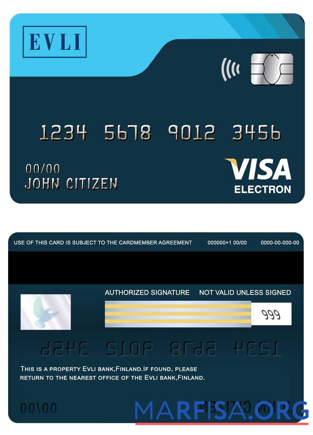 Realistic Finland Evli bank visa electron card example